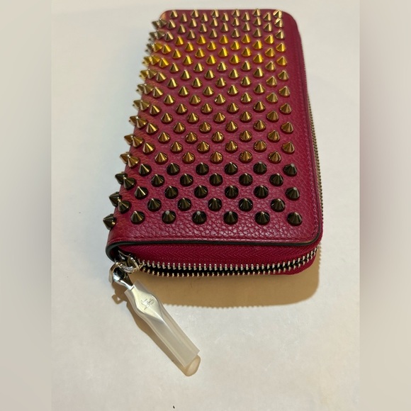 Christian Louboutin Panettone Burgundy Studded Zip Wallet - Picture 3 of 13